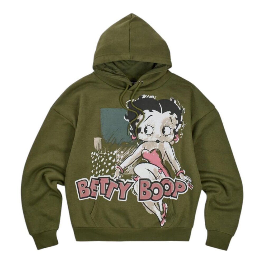 Betty Boop Cartoon Hoodie Sweater Olive Green Women's